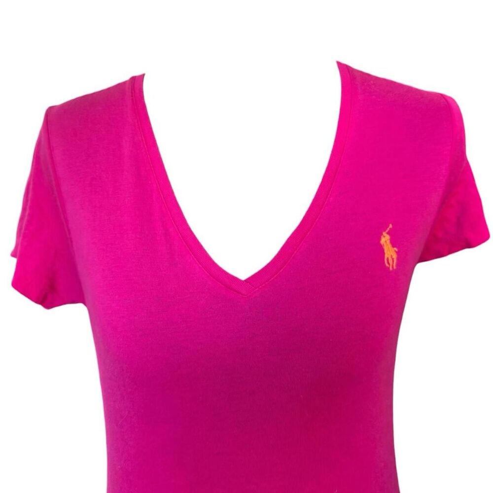 Ralph Lauren Sport V-neck T-shirt hot pink 100% cotton size M